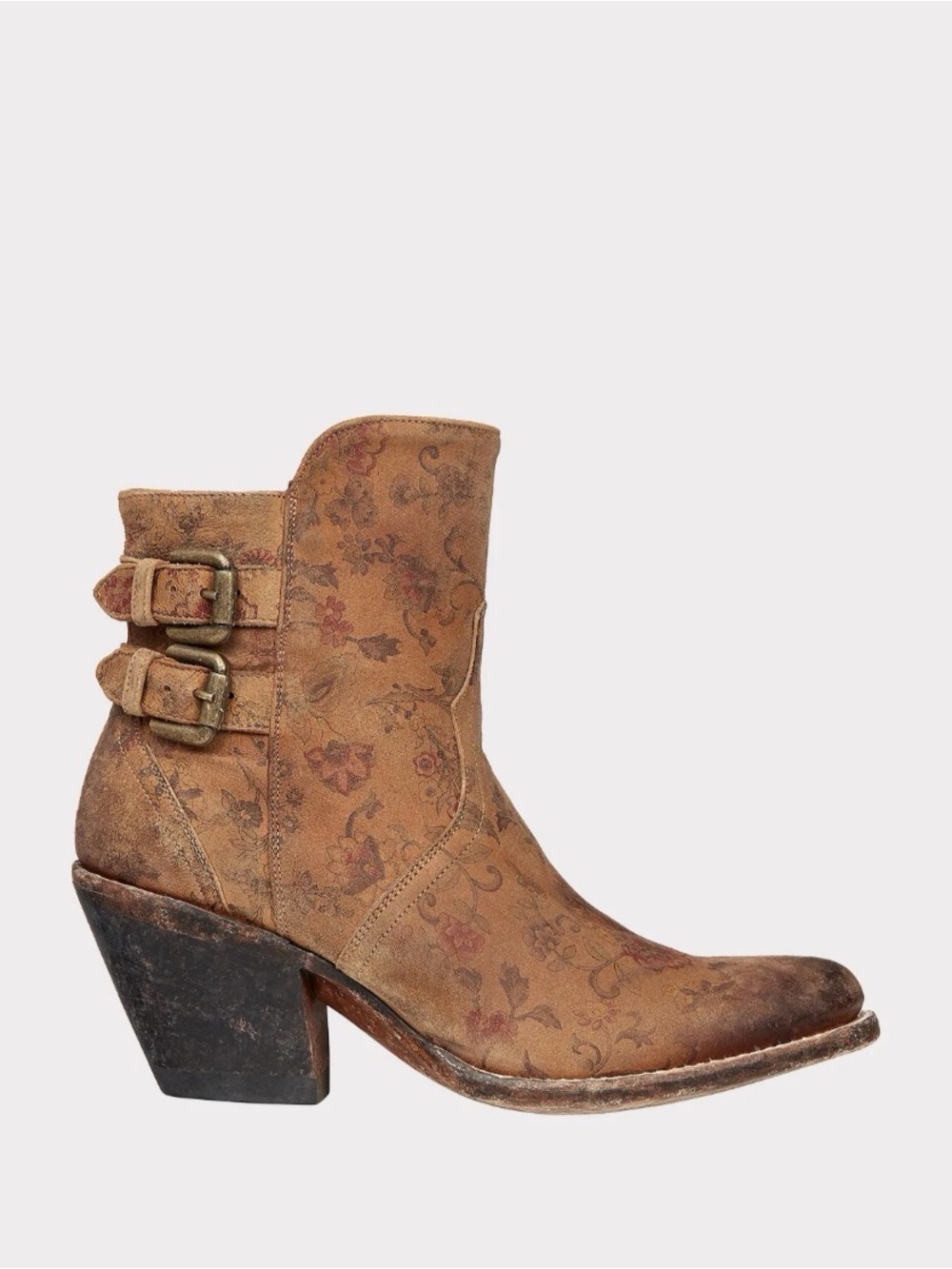 LUCCHESE WOMEN'S Cowboy Western CATALINA BOOTIES ROUND TOE Tan Floral Sz 9.5